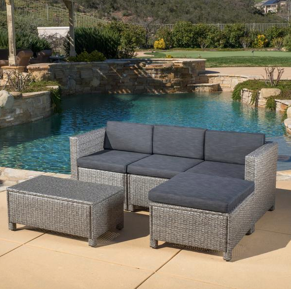Fuller 5pc Outdoor Wicker Sectional Sofa Set W/ Cushions