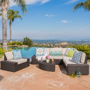 Keystone Outdoor 7-Piece Brown Wicker Sofa Set With Sunbrella Cushions