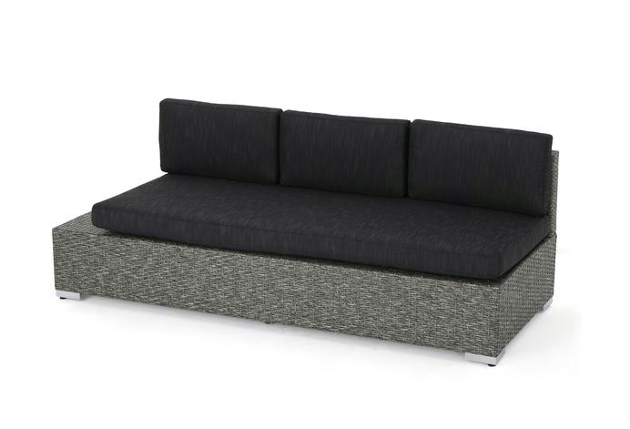 Outdoor 3 Seater Wicker Left Sofa, Mixed Black With Dark Grey Cushions