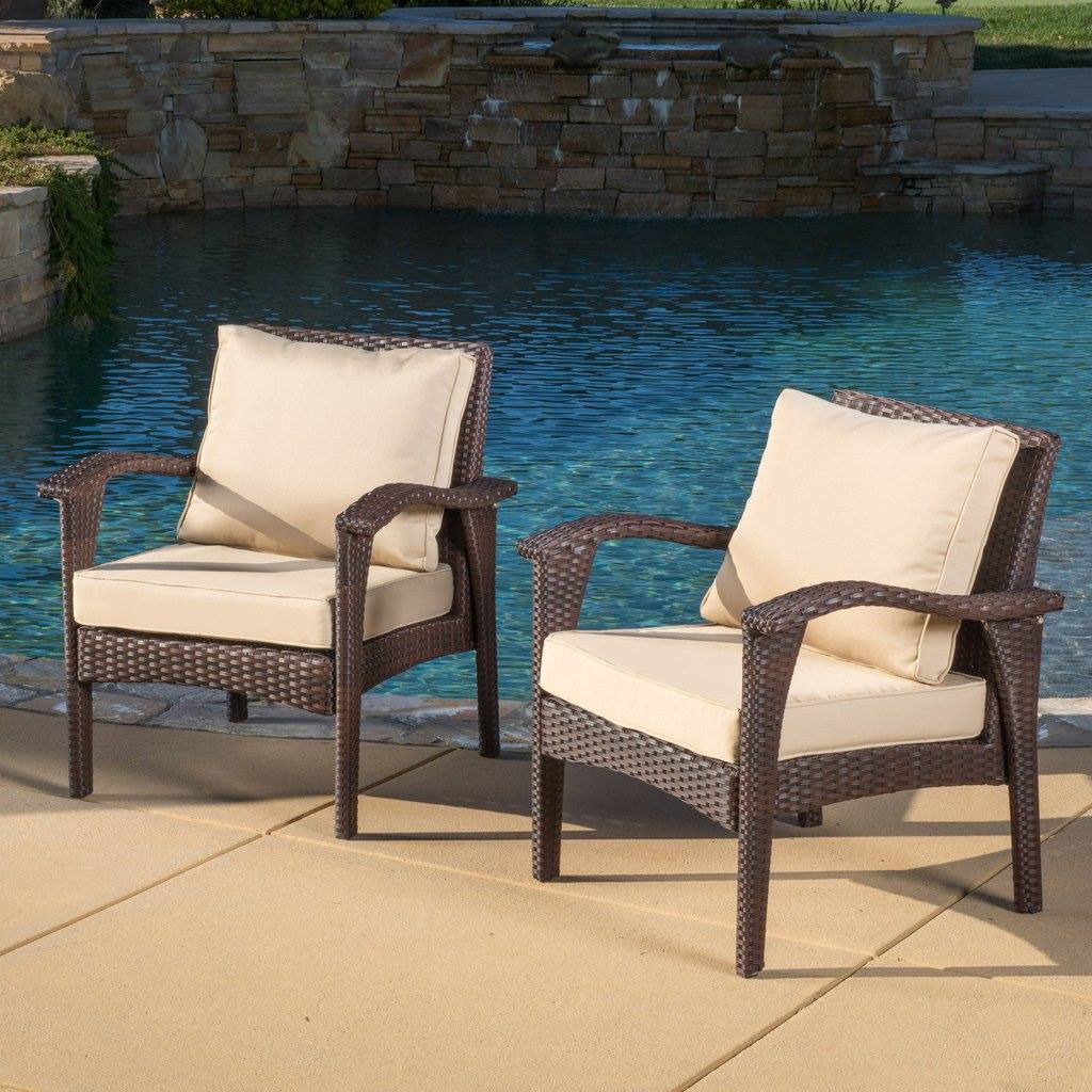 Bradley Outdoor Wicker Armchair W/ Cushions (Set Of 2)