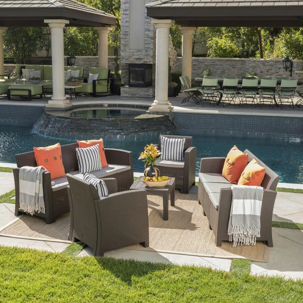 Outdoor 5 Piece Faux Wicker Rattan Style Chat Set