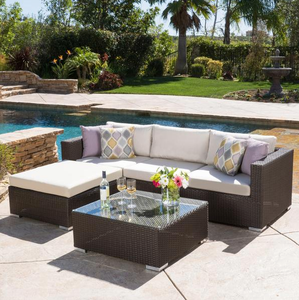 Faviola 5pc Outdoor Wicker Seating Sectional Set W/ Cushions