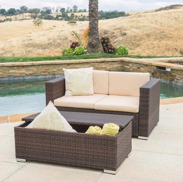 Gibson 2pc Outdoor Wicker Love Seat & Table Set