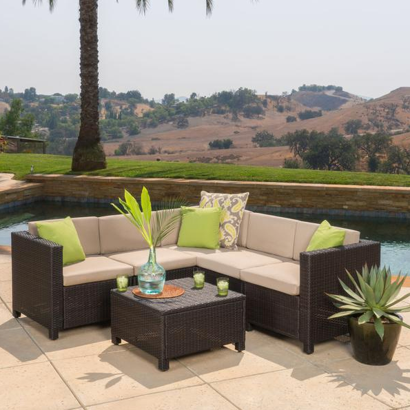 Fuller Outdoor Wicker V-Shape Sectional Sofa Set W/ Cushions