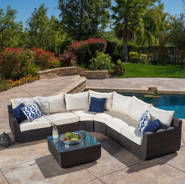 Coleman Outdoor 7-Piece Sectional Sofa Set With Beige Cushions