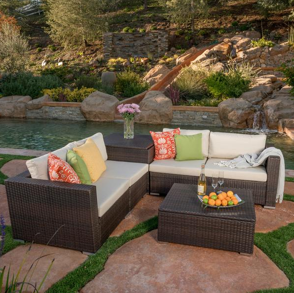Faviola 6pc Outdoor Wicker Sectional Sofa Set W/ Cushions