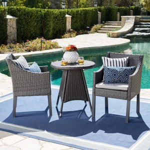 Outdoor 3 Piece Wicker Dining Set With Water Resistant Cushions