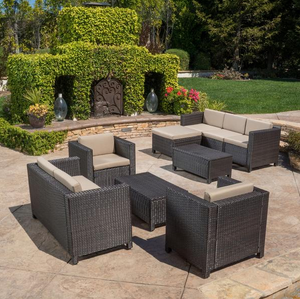 Fuller 9pc Outdoor Wicker Sectional Sofa Set W/ Cushions