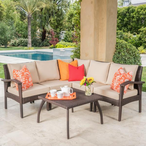 Amity Outdoor V-Shaped 6-Piece Wicker Sofa Set W/Water Resistant Cushions