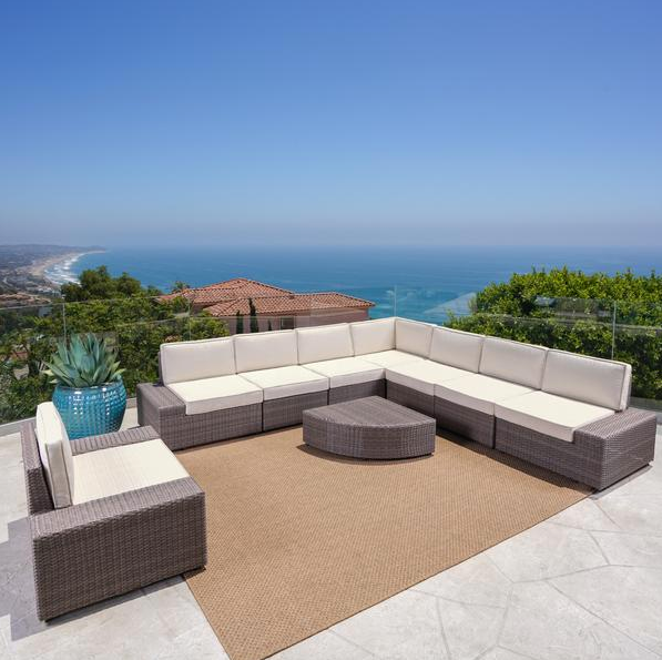 9pc Outdoor Wicker Sectional W/ Cushions