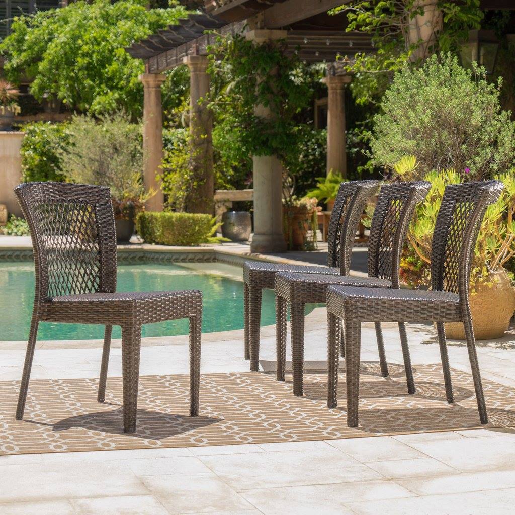 Outdoor Multi-Brown Wicker Stacking Dining Chairs (Set Of 4)