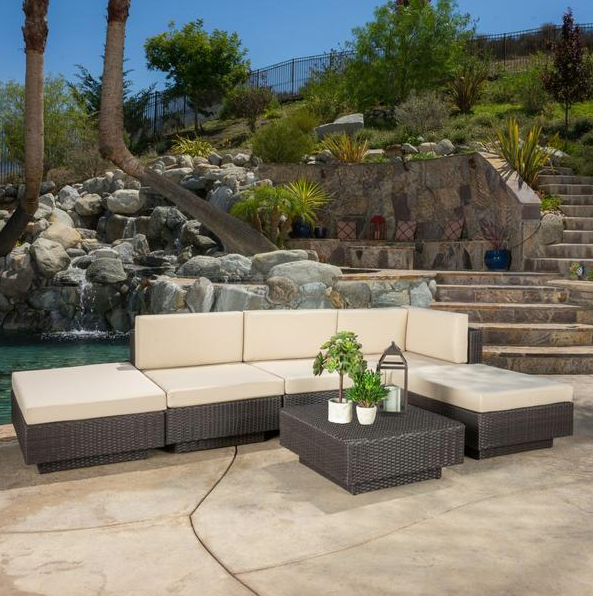 Nunez Outdoor 6-Piece Brown Wicker Sofa Set With Cushions