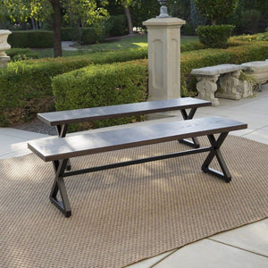 Outdoor Aluminum Dining Bench With Black Steel Frame (Set Of 2)