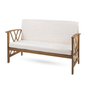 Outdoor Acacia Wood Bench With Water Resistant Fabric Cushions