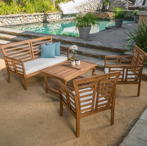 Becker Outdoor 4-Piece Solid Wood Chat Set With Cushions