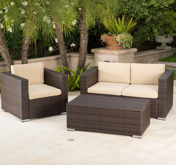 Outdoor 3-Piece Wicker Chat Set W/Water Resistant Cushions