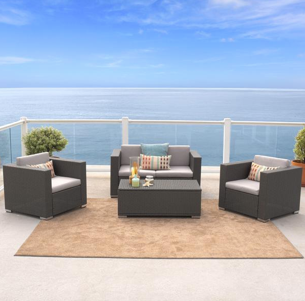 Obrian Outdoor 4-Piece Grey Wicker Sofa Set