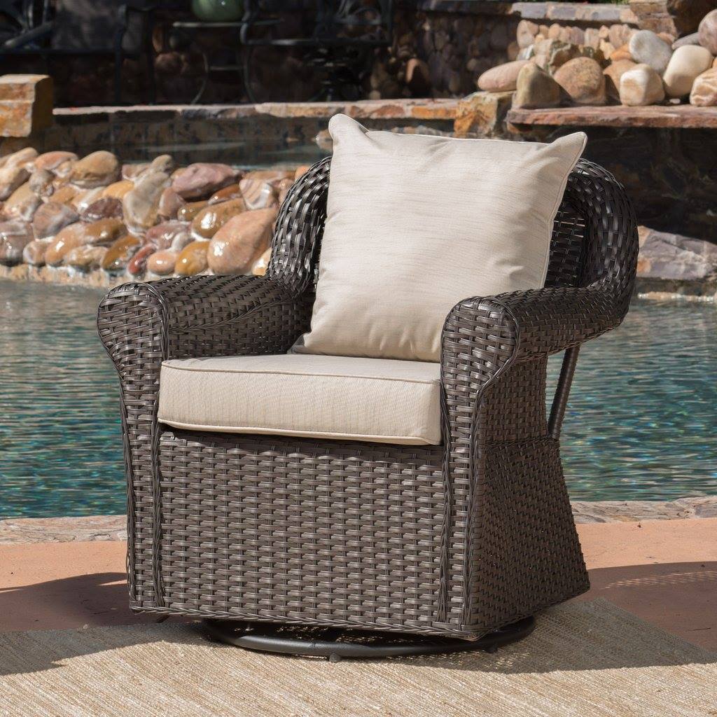 Aulena Outdoor Wicker Swivel Rocking Chair W/Water Resistant Cushions