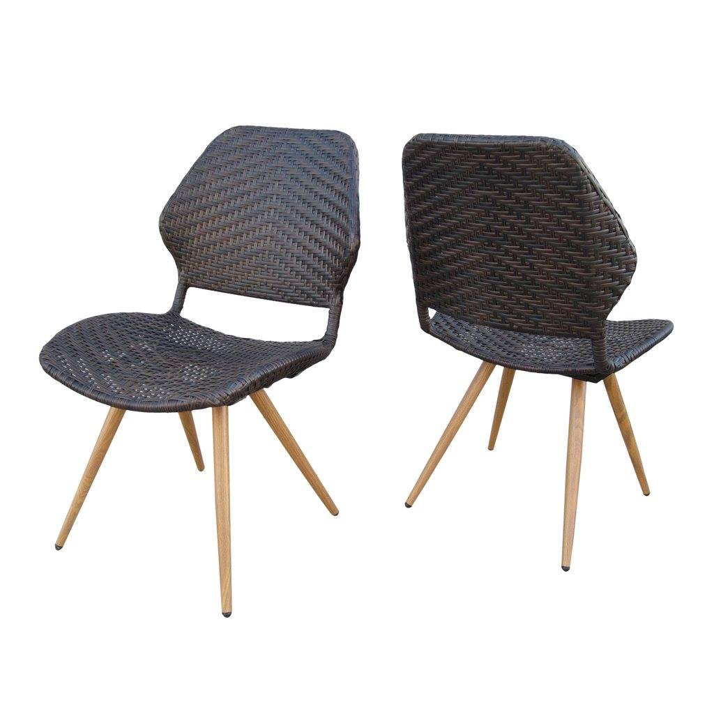 Brown Wicker Dining Chairs With Brown Wood Finish Metal Legs (Set Of 2)