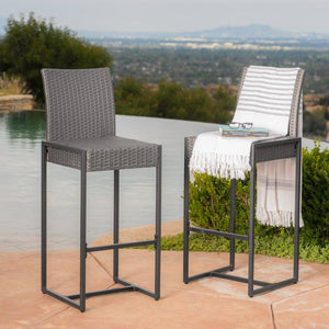 Outdoor Patio Gray Wicker Barstools
