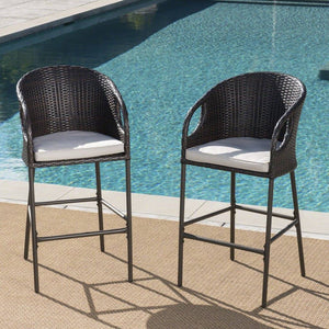 Outdoor Wicker Barstools With Water Resistant Cushions