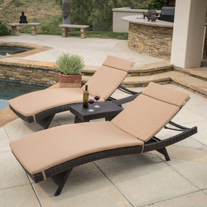 Anthony Outdoor 3pc Adjustable Chaise Lounge Chairs & Table Set W/ Cushions
