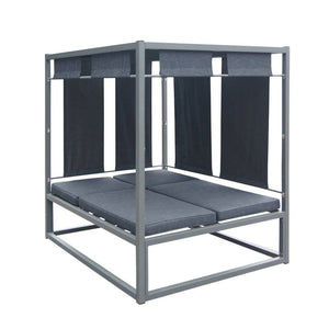 Outdoor Aluminum Daybed With Canopy, Grey With Dark Grey Fabric