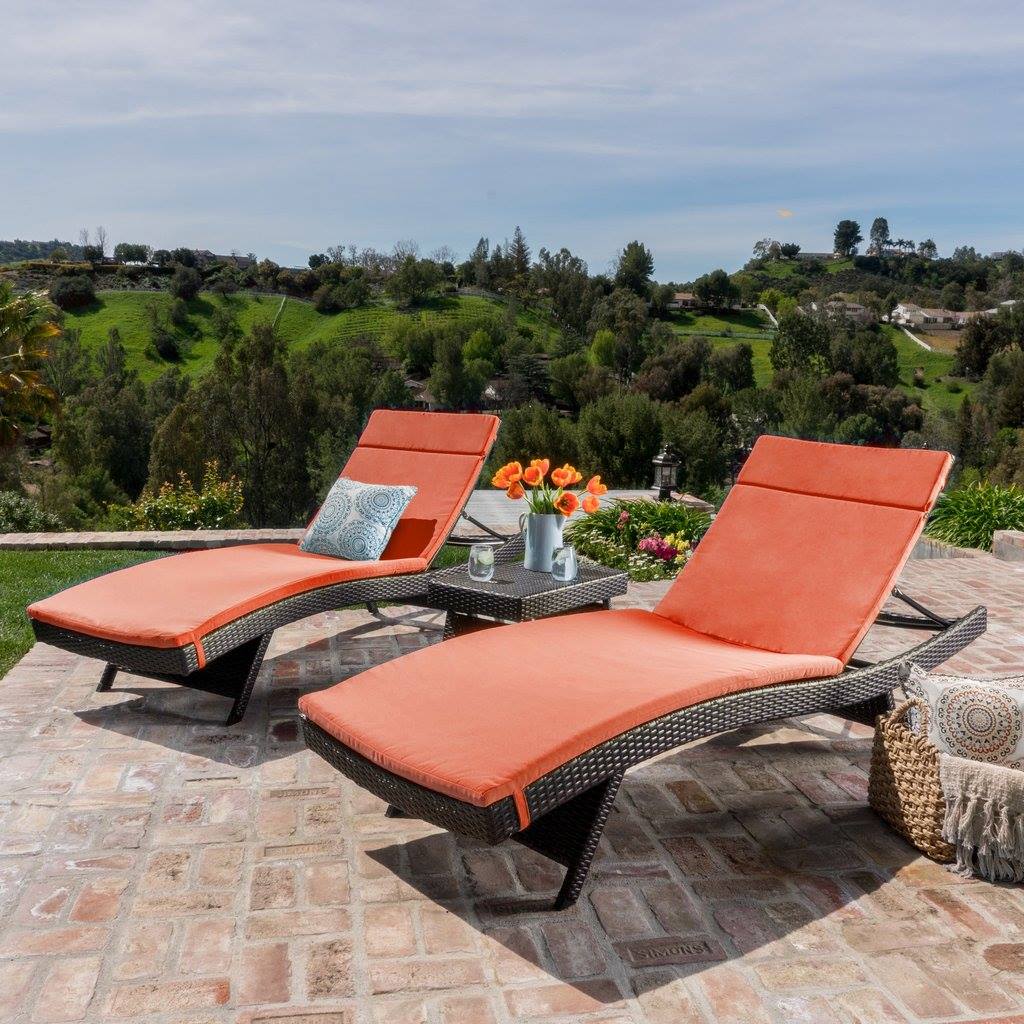 3 Pc Outdoor Wicker Lounge W/ Water Resistant Cushions & Coffee Table