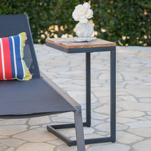 Outdoor Antique Firwood C-Shaped Accent Table