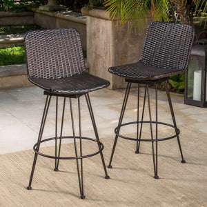 Outdoor Wicker Barstools With Black Brush Copper Iron Frame (Set Of 2)