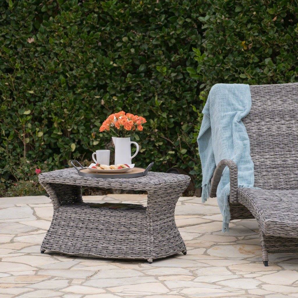 Outdoor Aluminum Framed Gray Wicker Chaise Lounge Side Table