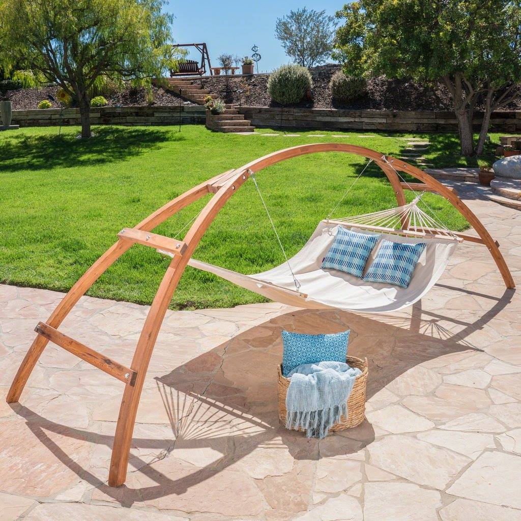 Outdoor Larch Wood Arch Hammock With Water Resistant Fabric