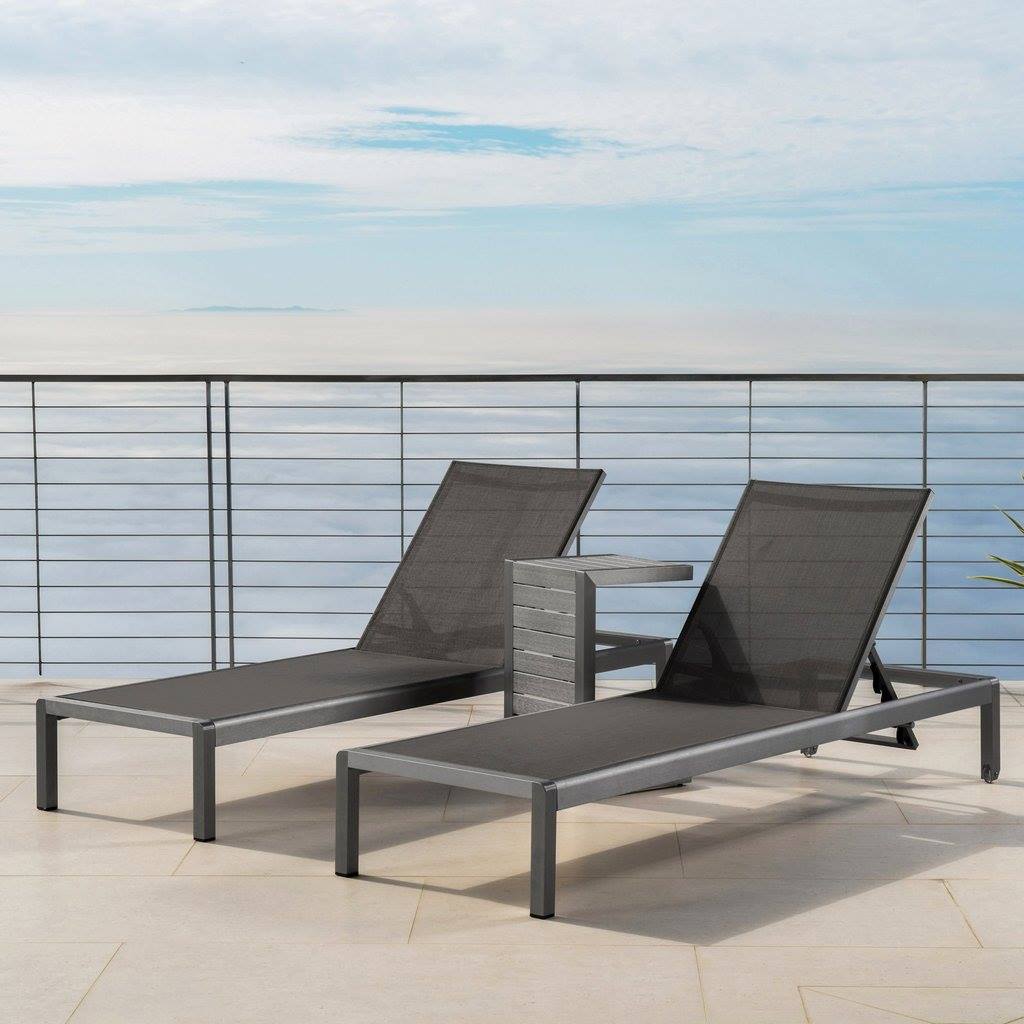 Outdoor Gray Aluminum Chaise Lounge And C-Shaped Side Table