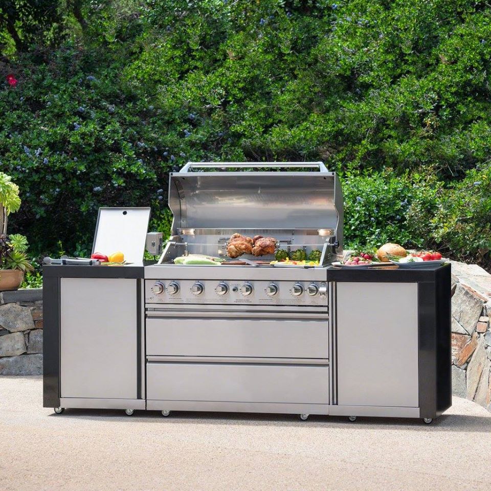 Outdoor 8-Burner Stainless Steel BBQ Gas Grill, Stainless Steel And Black