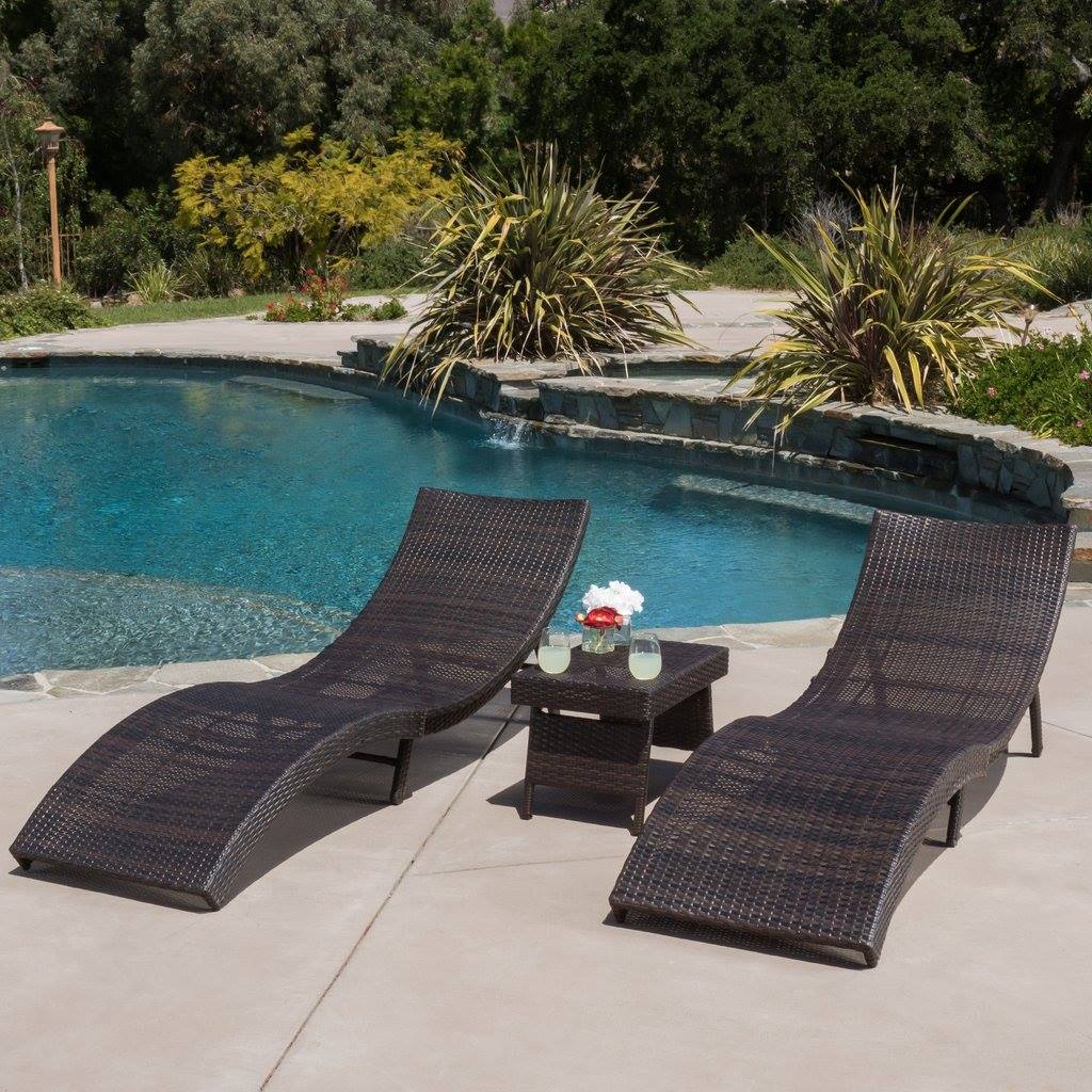 Bradshaw Outdoor 3pc PE Wicker Folding Chaise Lounge Chair & Table Set