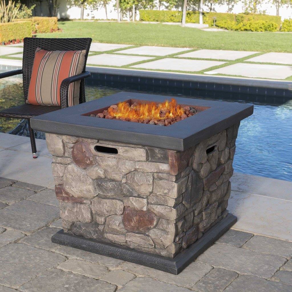 Outdoor Stone Finished Square Fire Pit - 40,000 BTU