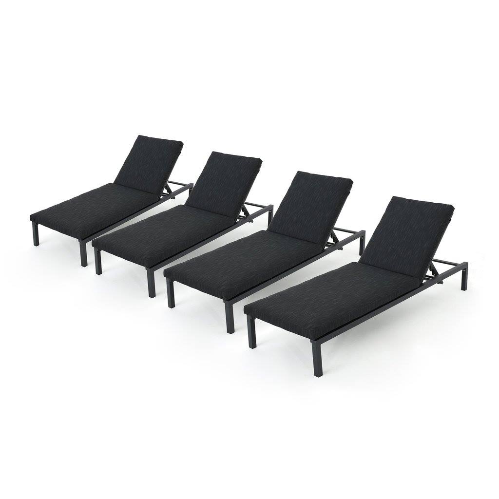 Outdoor Dark Gray Outdoor Mesh Chaise Lounges With Black Aluminum Frame (Set Of 4)