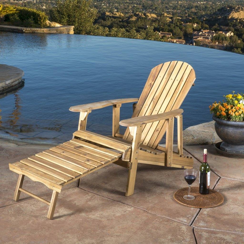 Moreno Outdoor Reclining Wood Adirondack Lounge Chair W/ Footrest