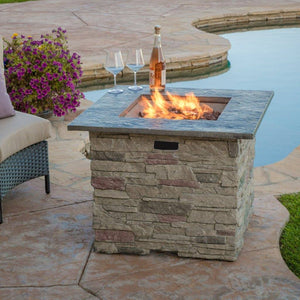 32" Stone Square Fire Pit With Counter Top