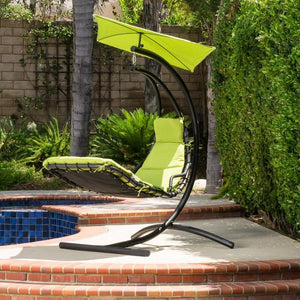 Outdoor Hanging Chair With Green Cushion -