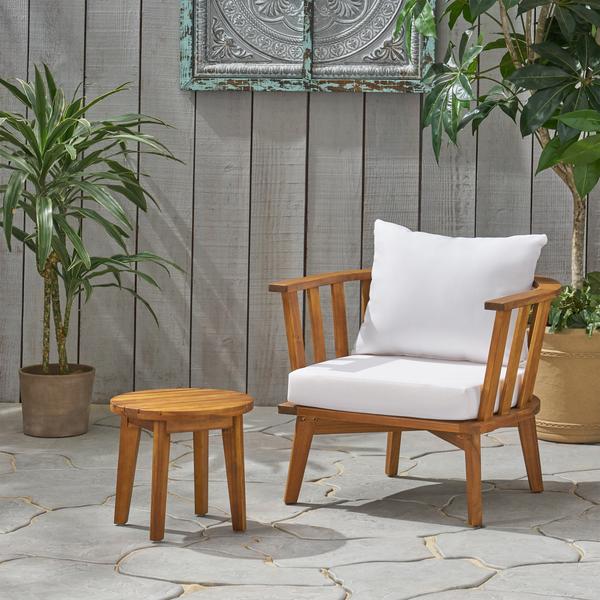 Outdoor Acacia Wood Club Chair And Side Table Set -