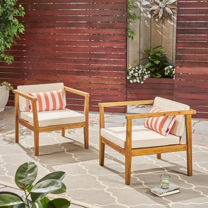 Outdoor Acacia Wood Club Chairs With Water-Resistant Cushions (Set Of 2) -