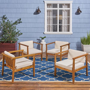 Outdoor Acacia Wood Club Chairs With Water-Resistant Cushions (Set Of 4) -