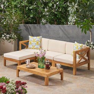 Outdoor Acacia Wood 5 Piece Sofa Set -