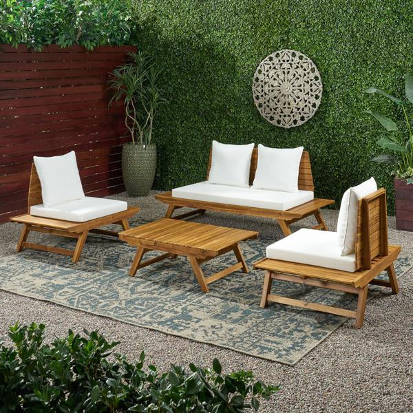 Outdoor Acacia Wood 4 Seater Chat Set -
