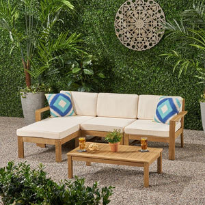 NH253903 Ana Outdoor 3 Seater Acacia Wood Sofa Sectional With Cushions -