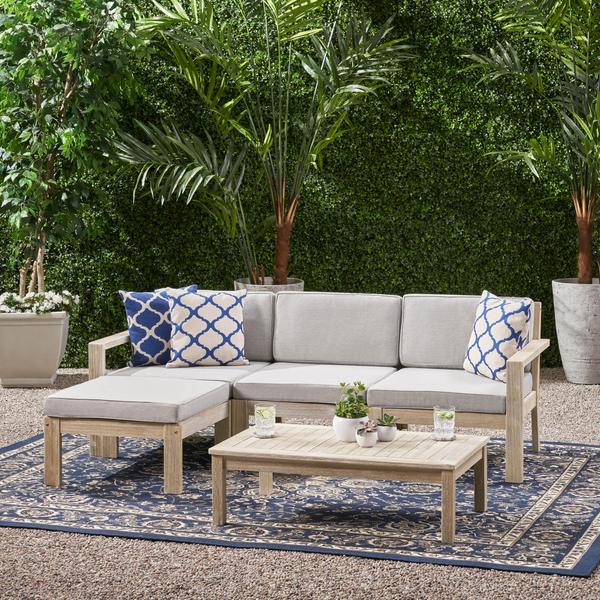 Outdoor 3 Seater Acacia Wood Sofa Sectional With Cushions -