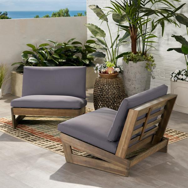 Outdoor Acacia Wood Club Chairs With Cushions (Set Of 2) -
