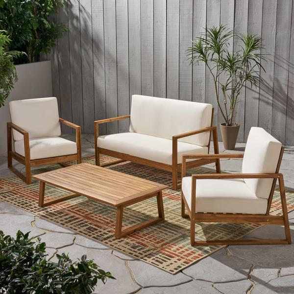 Outdoor Acacia Wood 4 Seater Chat Set With Coffee Table -