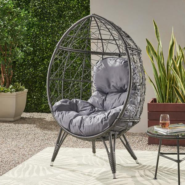 Outdoor Wicker Teardrop Chair With Cushion -